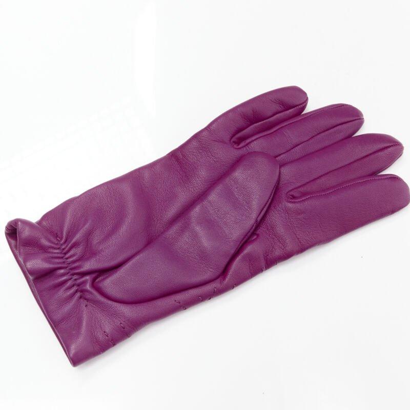 HERMES purple lamb leather overstitching 100% cashmere lined glove 7.5 In Excellent Condition For Sale In Hong Kong, NT