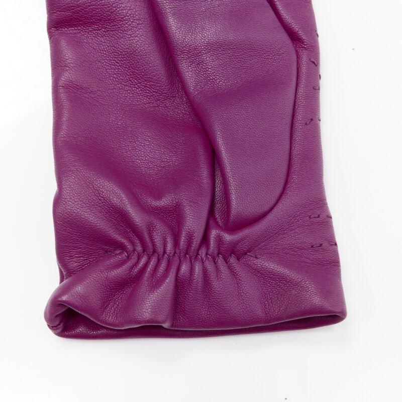 Women's HERMES purple lamb leather overstitching 100% cashmere lined glove 7.5 For Sale