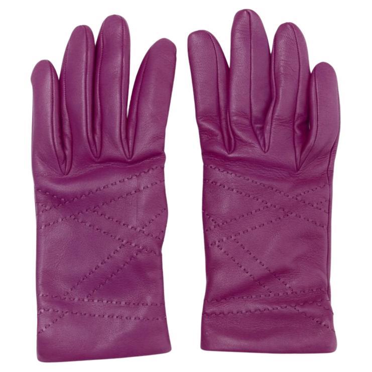HERMES purple lamb leather overstitching 100% cashmere lined glove 7.5
