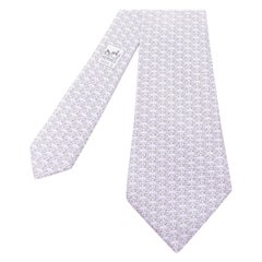 HERMES purple lavender blue 100% silk interlocking horsebit tie