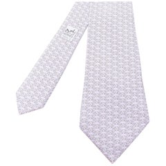 HERMES purple lavender blue 100% silk interlocking horsebit tie