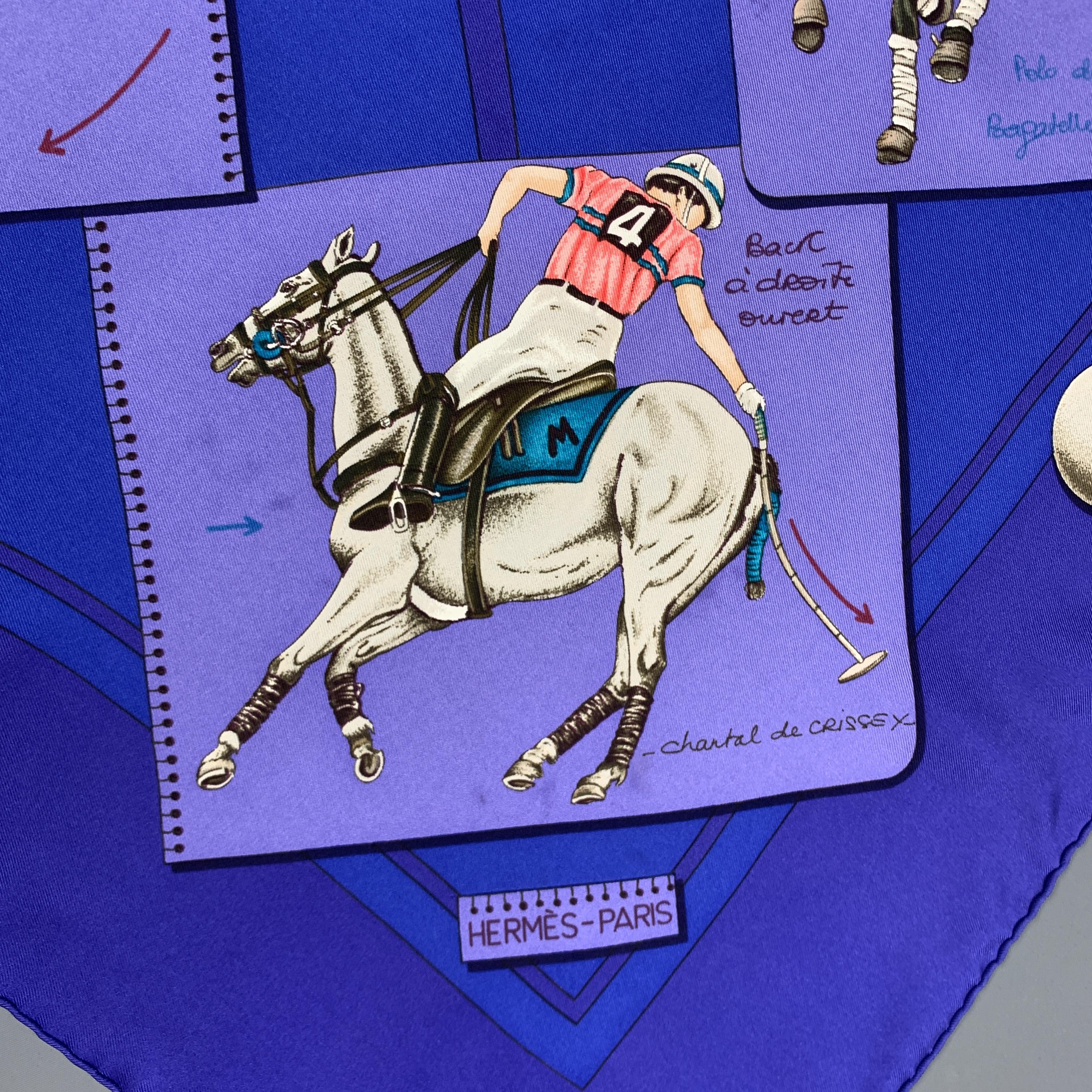 Women's HERMES Purple 'Le Monde du Polo' Horse Jockey Polo Print Silk Scarf