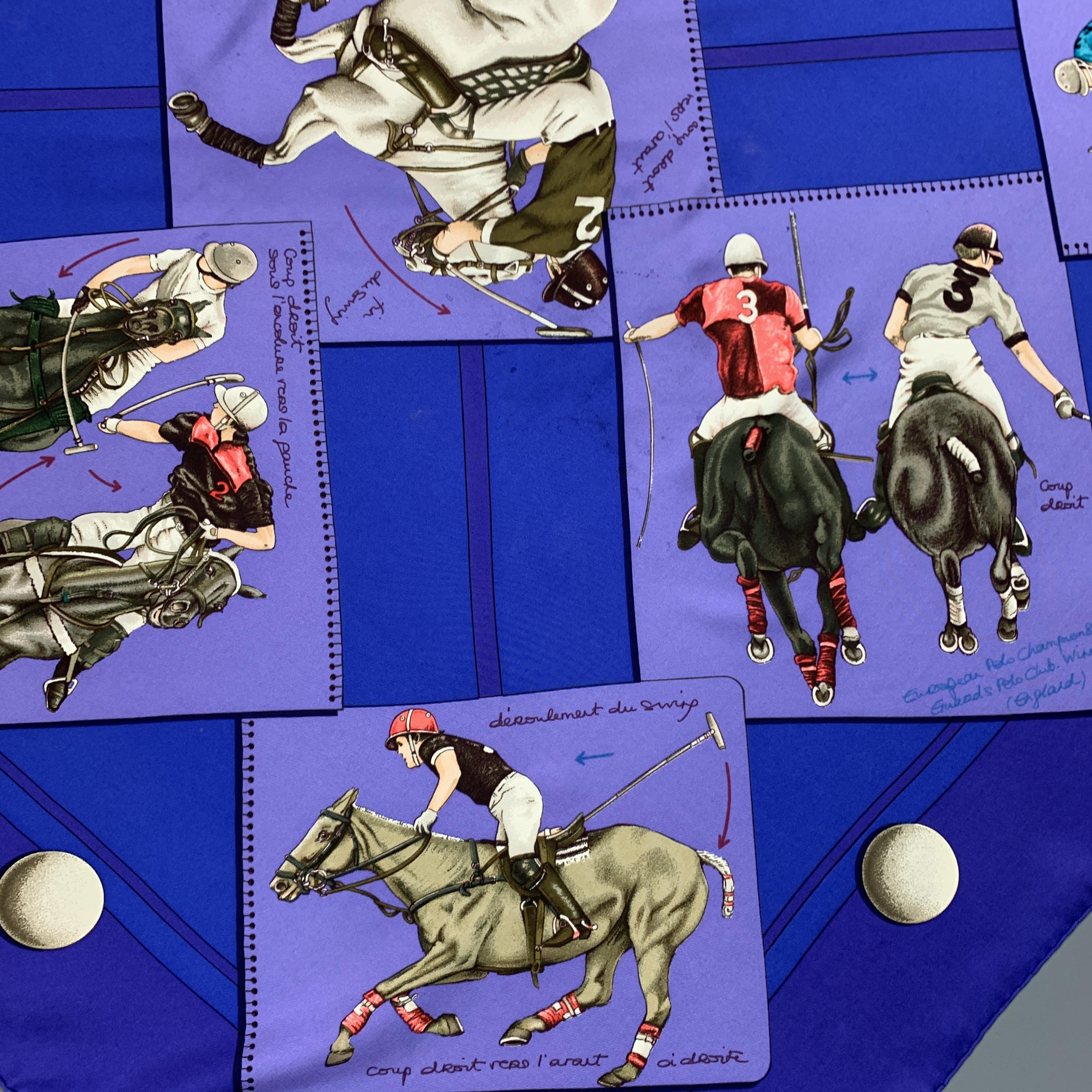 HERMES Purple 'Le Monde du Polo' Horse Jockey Polo Print Silk Scarf 4