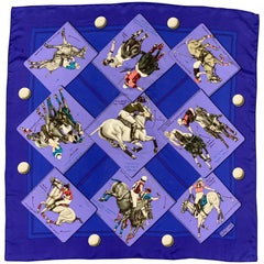 HERMES Purple 'Le Monde du Polo' Horse Jockey Polo Print Silk Scarf