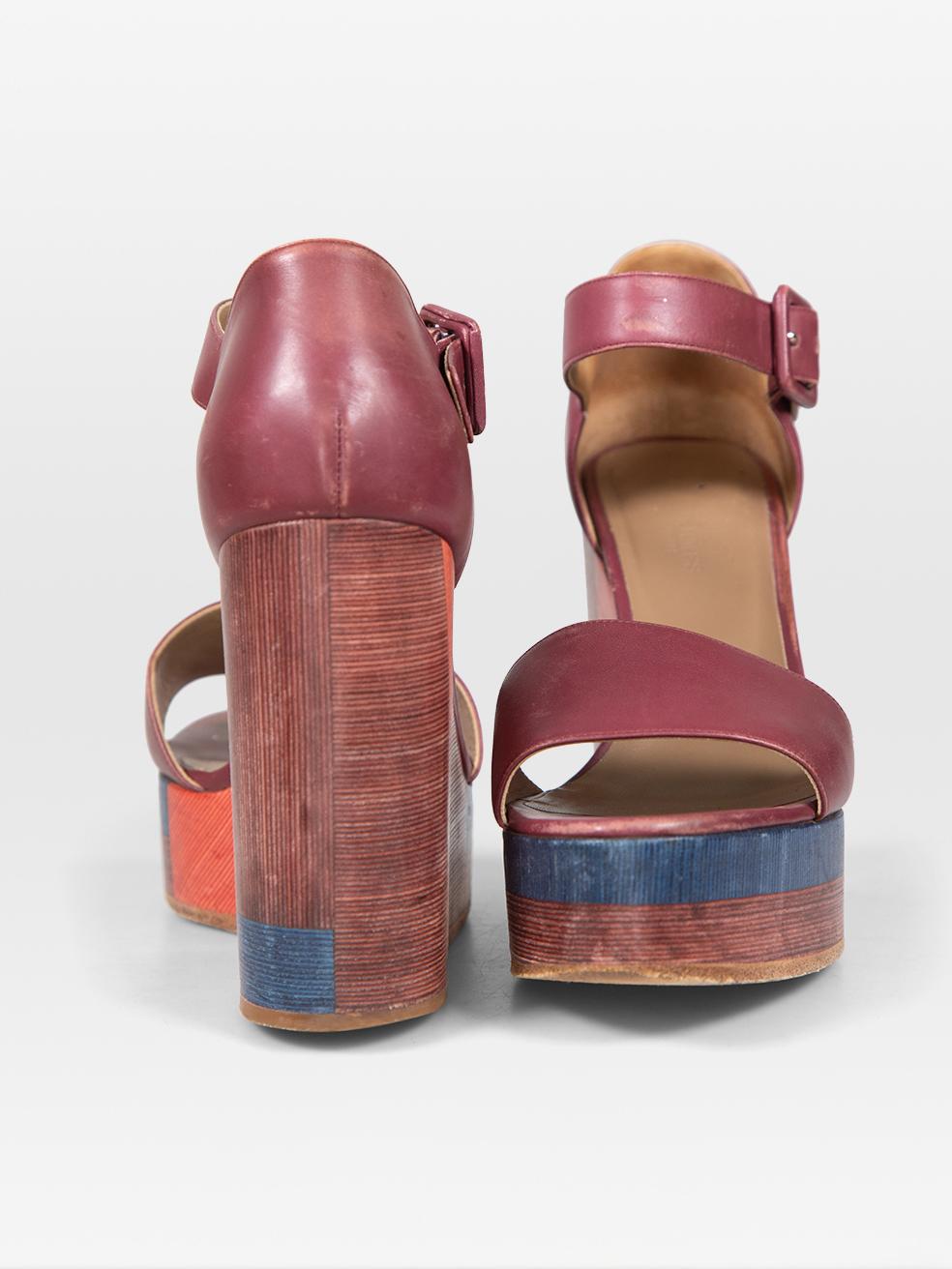Hermès Purple Leather Ankle Strap Wedges Size IT 38 In Good Condition For Sale In London, GB