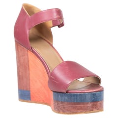 Hermès Purple Leather Ankle Strap Wedges Size IT 38