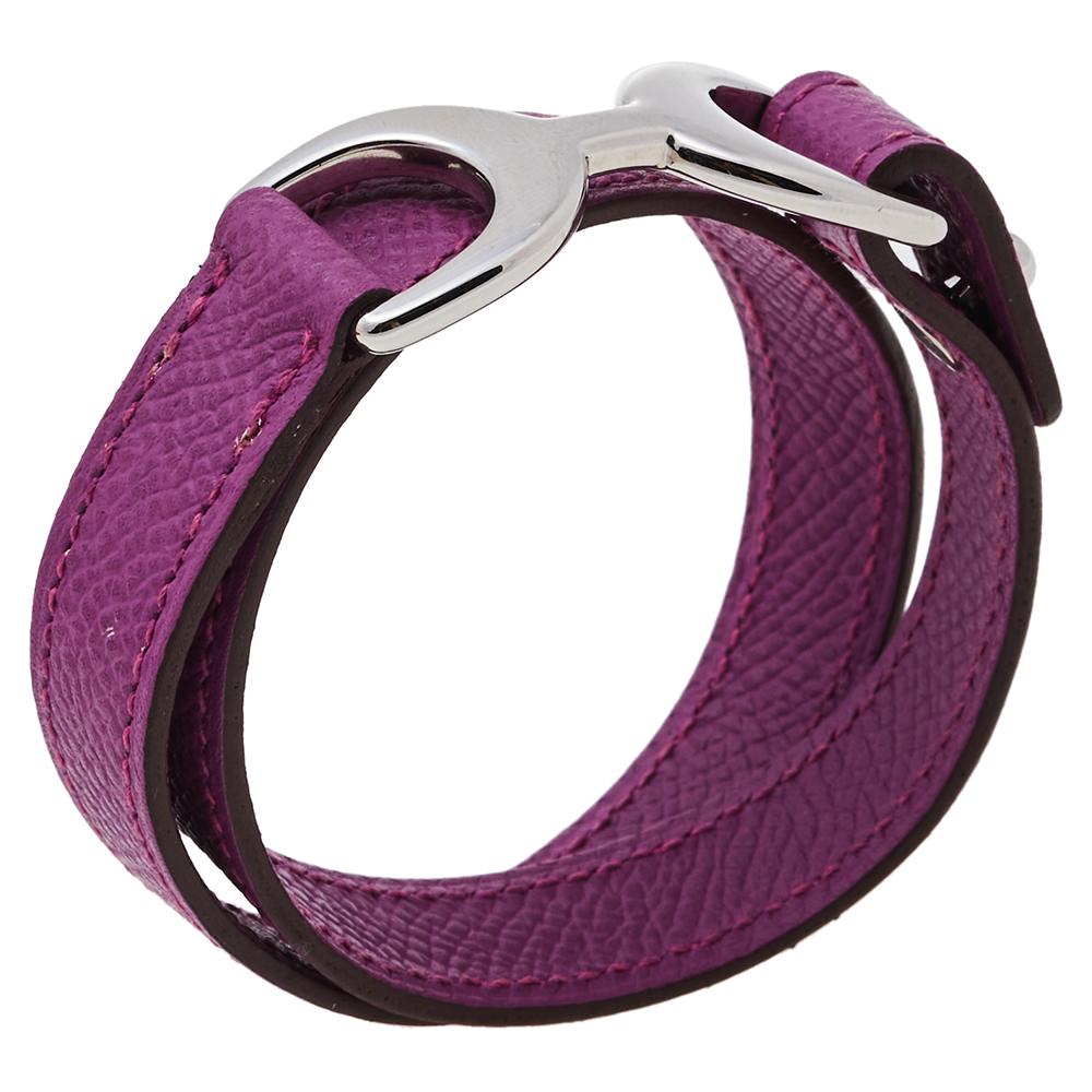 Black Hermès Purple Leather Baby Pavane Double Tour Bracelet M