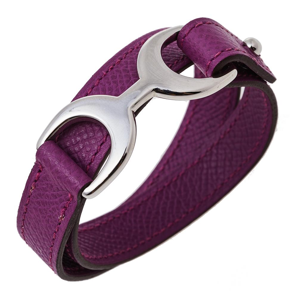 Hermès Purple Leather Baby Pavane Double Tour Bracelet M In Good Condition In Dubai, Al Qouz 2