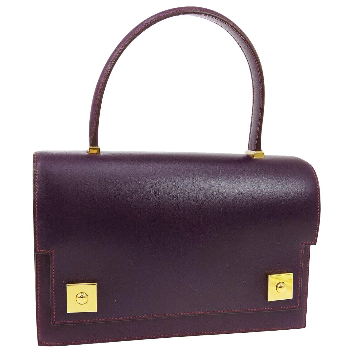 Hermes Purple Leather Gold Evening Kelly Style Top Handle Satchel Bag in Box 