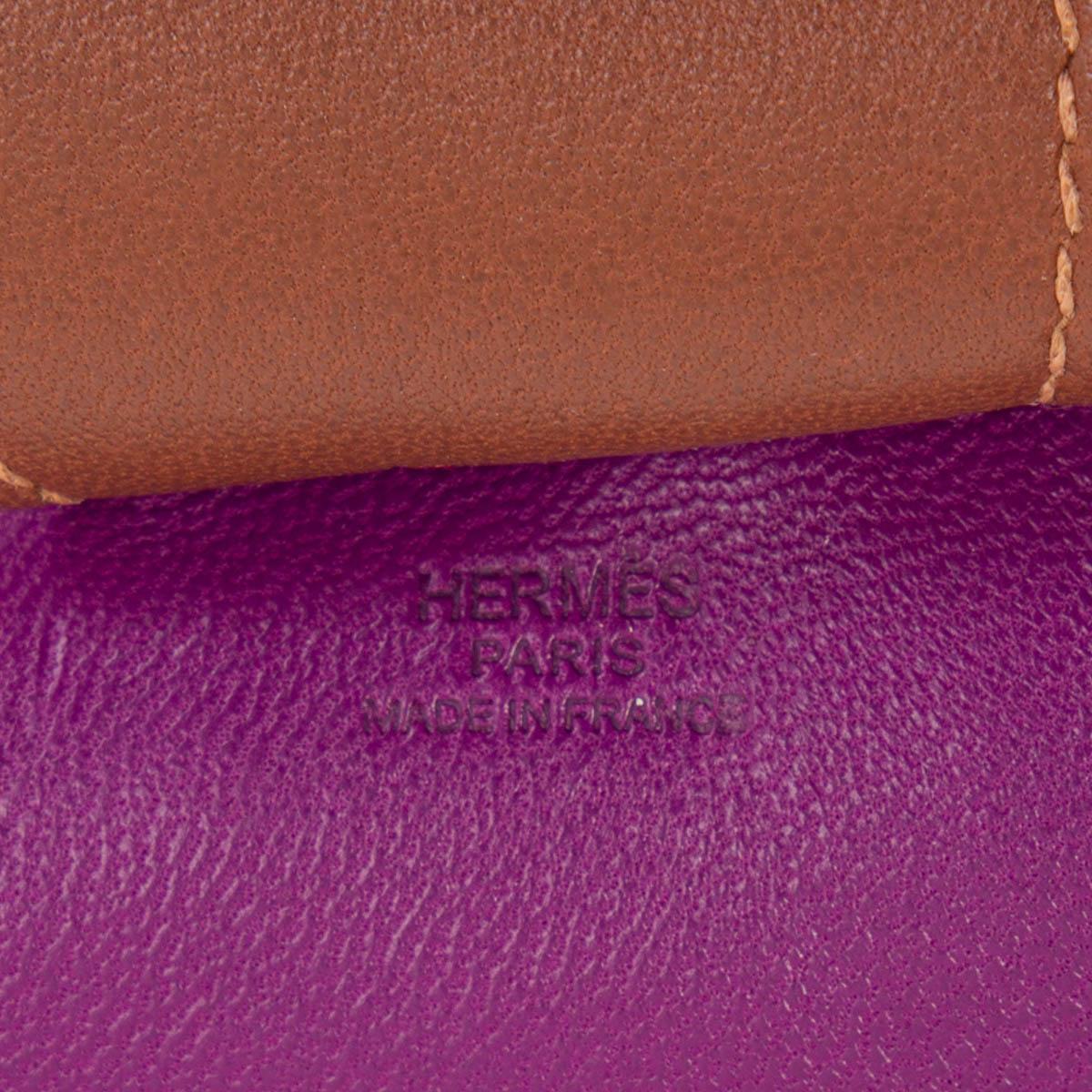Gray HERMES purple leather GriGri RODEO GM Bag Charm Anemone Izmir Fauve