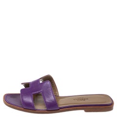Hermes Purple Leather Oran Flat Slides Size 34