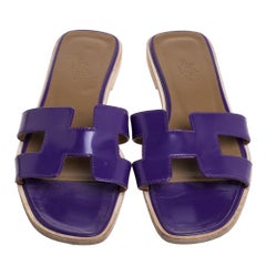 Hermes Purple Leather Oran Slide Sandals Size 36