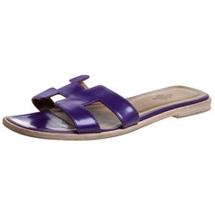 Hermes Purple Leather Oran Slide Sandals Size 36
