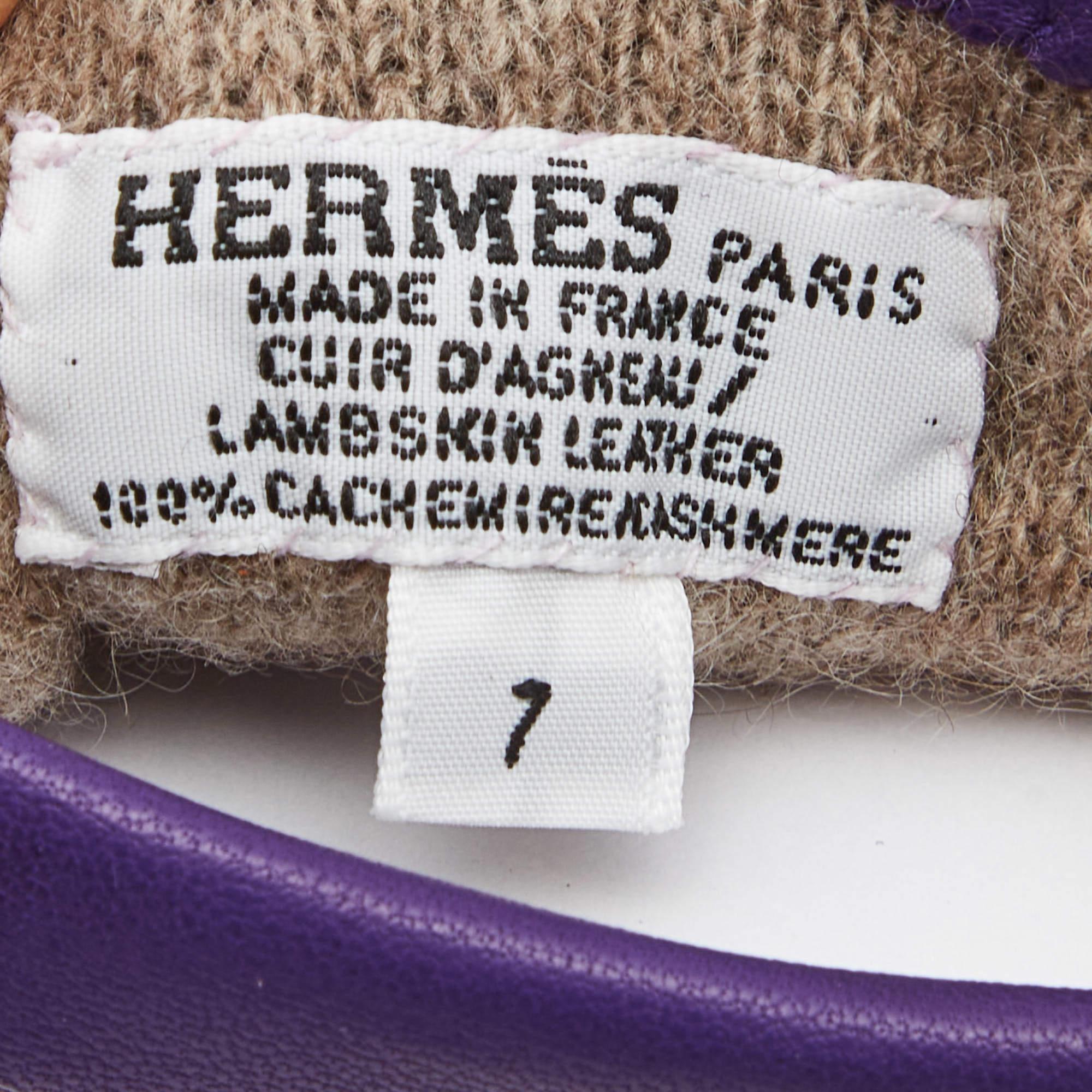 Hermès Purple Leather Stitch Detail Gloves Size 7 1