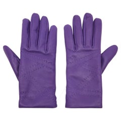 Hermès Purple Leather Stitch Detail Gloves Size 7
