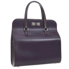 Hermes Purple Leather Top Handle Satchel Carryall Square Box Shoulder Bag