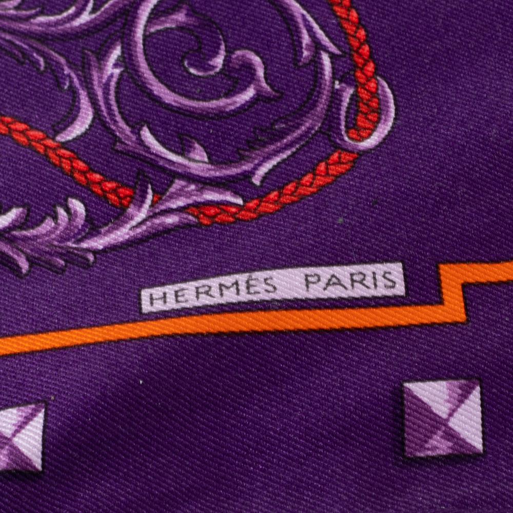 Hermès Purple Les Clefs Triangle Silk Scarf 1