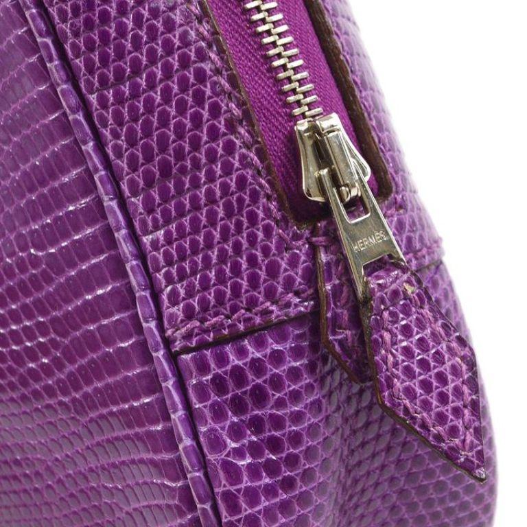HERMES Lila Eidechse Exotisch Silber Klein Mini Plume 22 Top Handle Satchel Tasche (Violett)