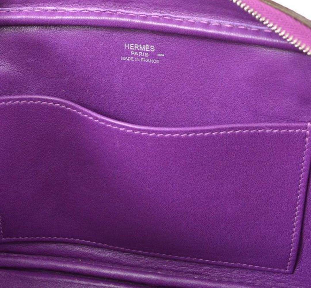 Women's HERMES Purple Lizard Exotic Silver Small Mini Plume 22 Top Handle Satchel Bag