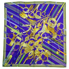 Hermes Purple/Olive Green Concours D' Etriers By Virginie Jamin 90CM Silk Scarf