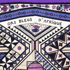 Hermes purple ORS BLEUS D'AFRIQUE 90 TWILL Scarf silk Violet Blanc Parme