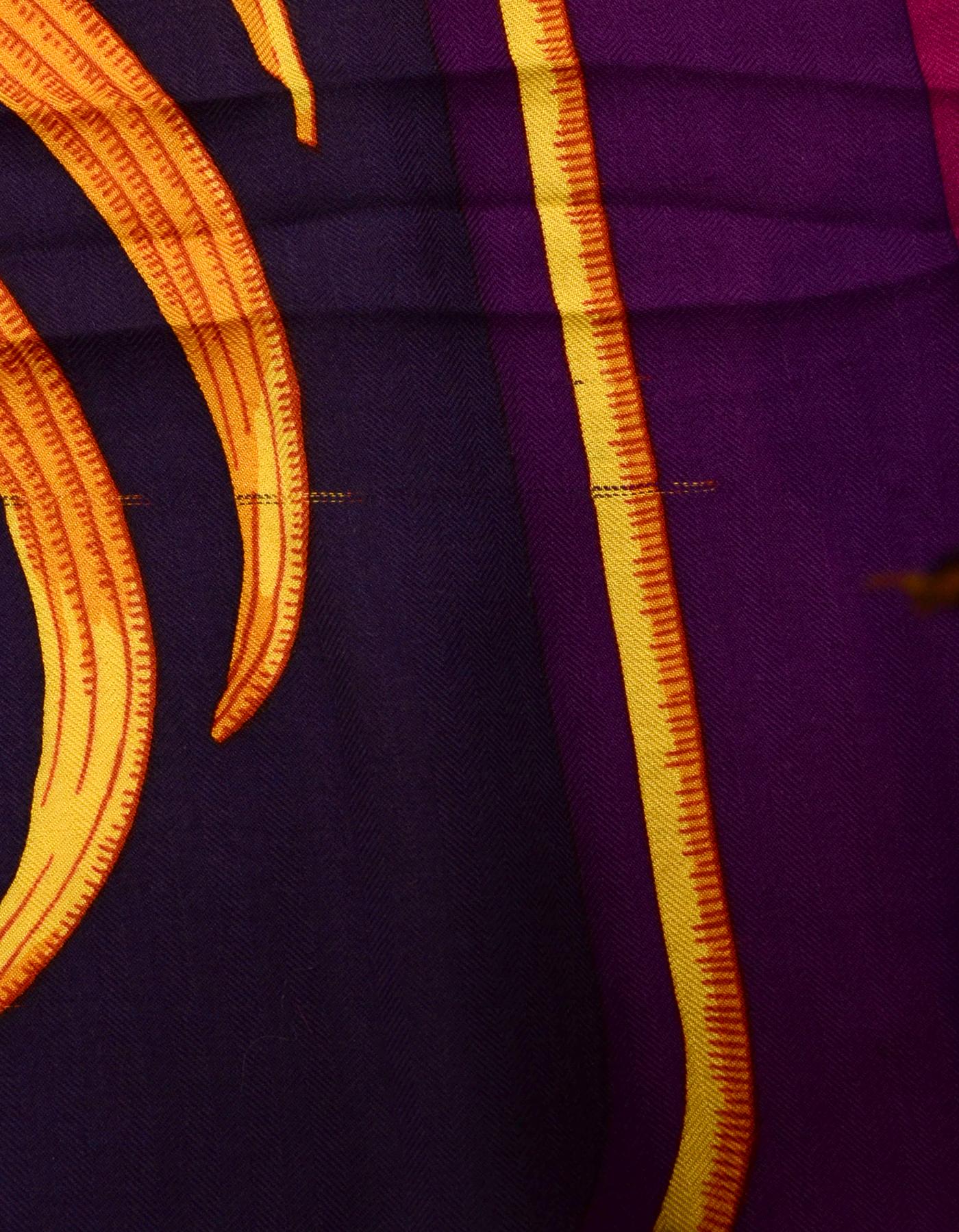 Black Hermes Purple & Pink Royal Tiger Silk & Cashmere 140cm Scarf Shawl