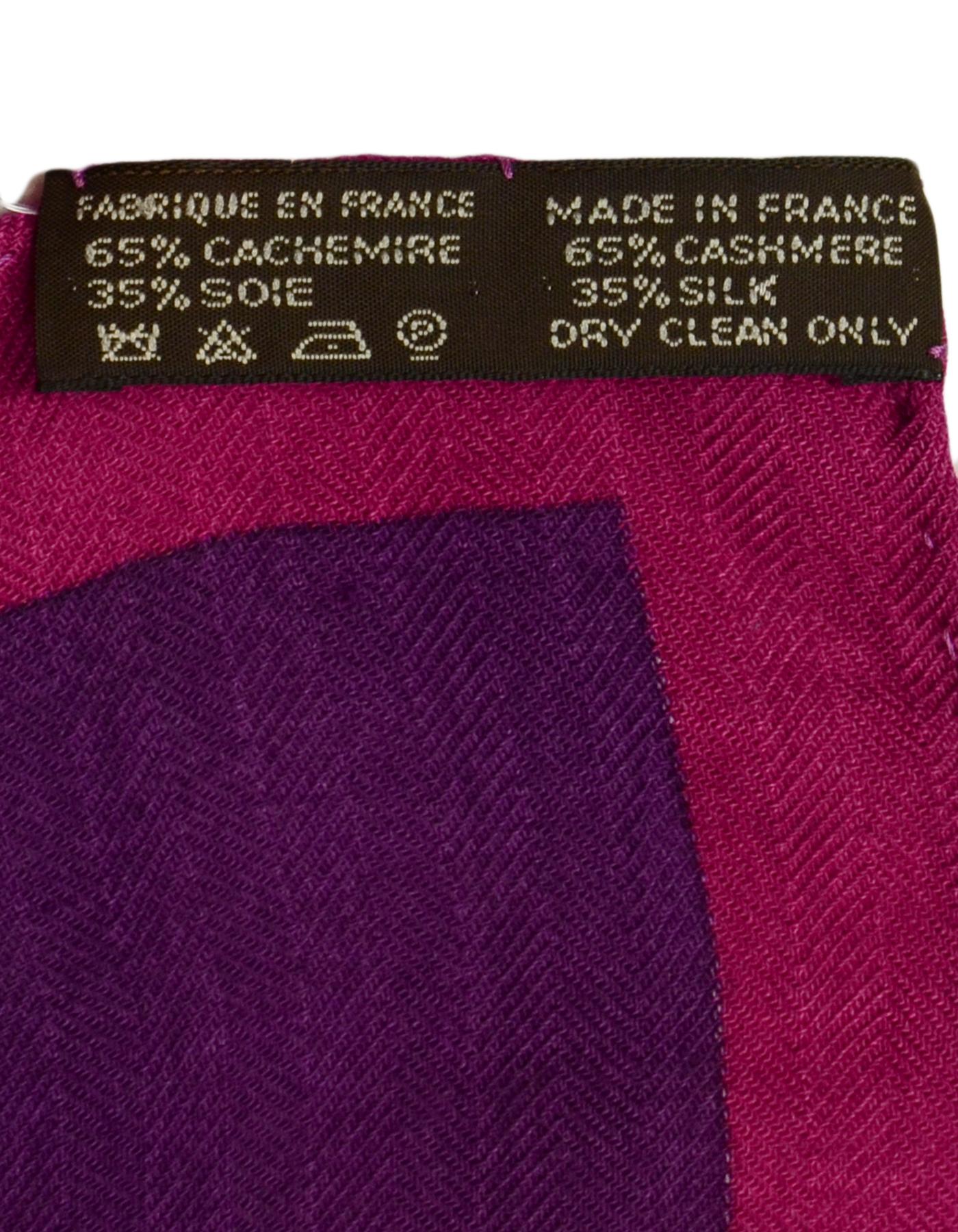 Hermes Purple & Pink Royal Tiger Silk & Cashmere 140cm Scarf Shawl In Excellent Condition In New York, NY