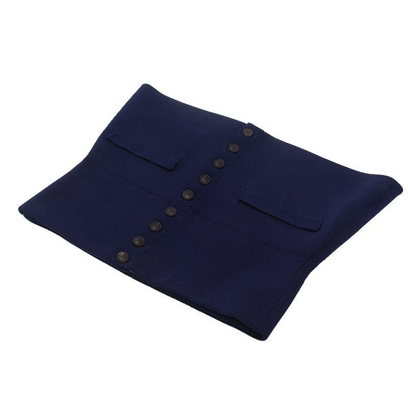 Slim down your waist and support your chest like never before with this comfortable Hermes Corset Belt. Made from silk and polyamide, the belt comes in a purple color and features a button closure at the front. The faux flap pocket design adds style