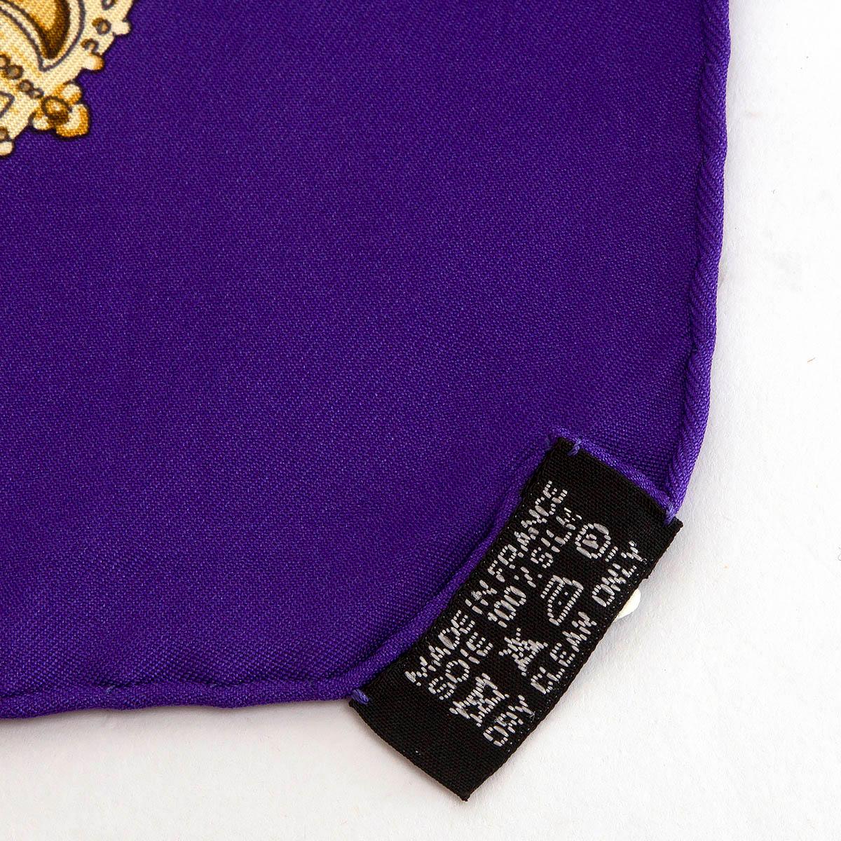 Women's or Men's HERMES purple silk CAVALCADOUR 90 Twill Scarf Violet Ciel Jaune