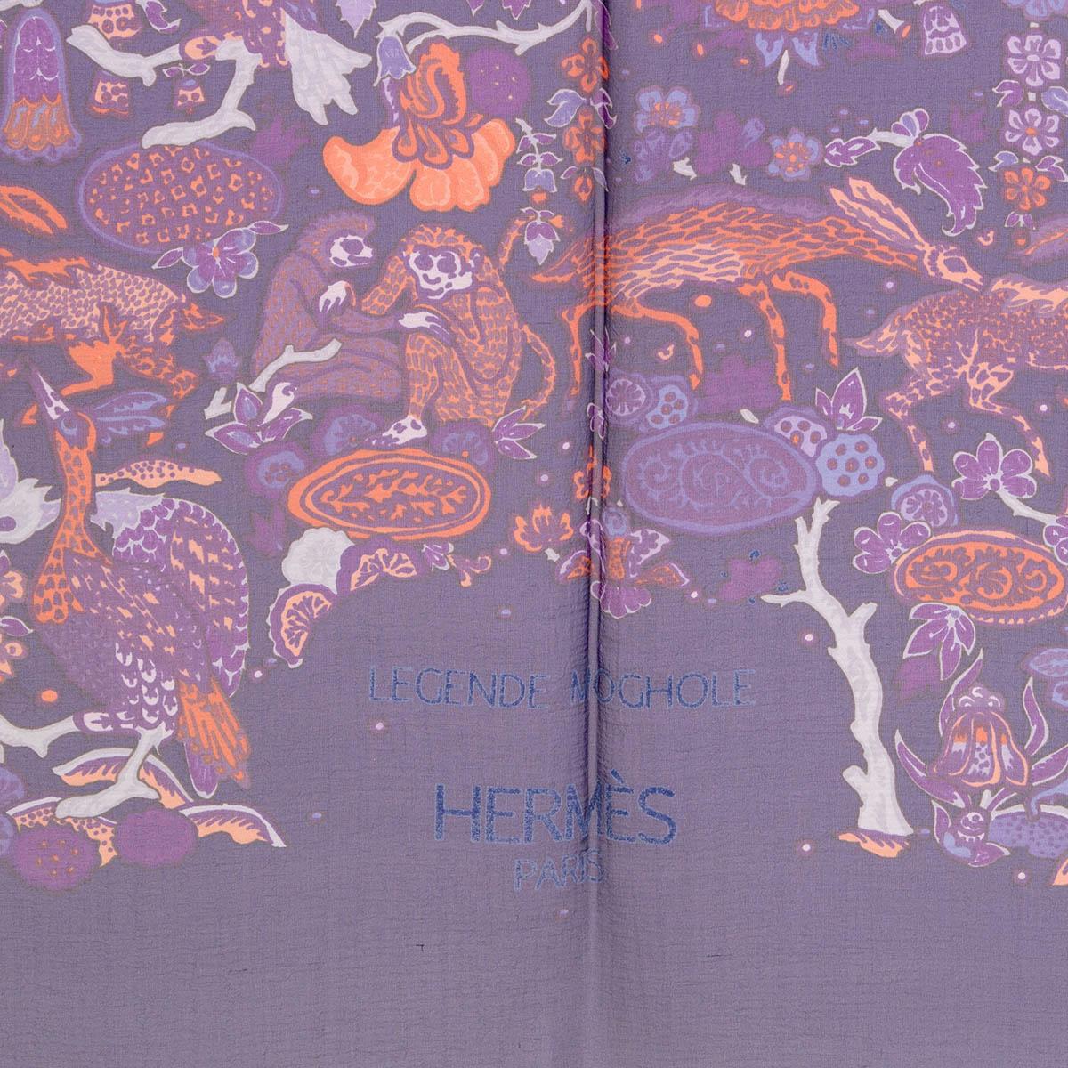 Gray HERMES purple silk chiffon LEGENDE MOGHOLE 140 MOUSSELINE Scarf