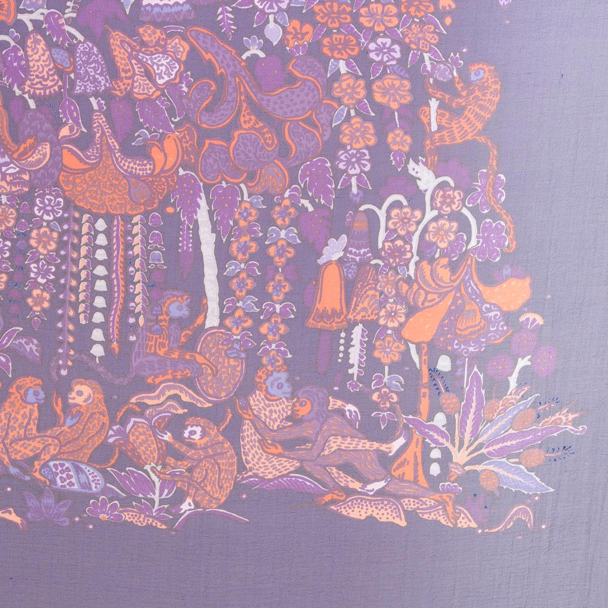 HERMES purple silk chiffon LEGENDE MOGHOLE 140 MOUSSELINE Scarf In Excellent Condition In Zürich, CH