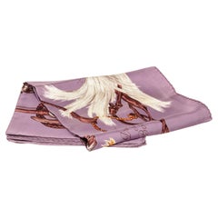 Hermes Purple Silk Scarf with silk gold tone hardware, silk pattern