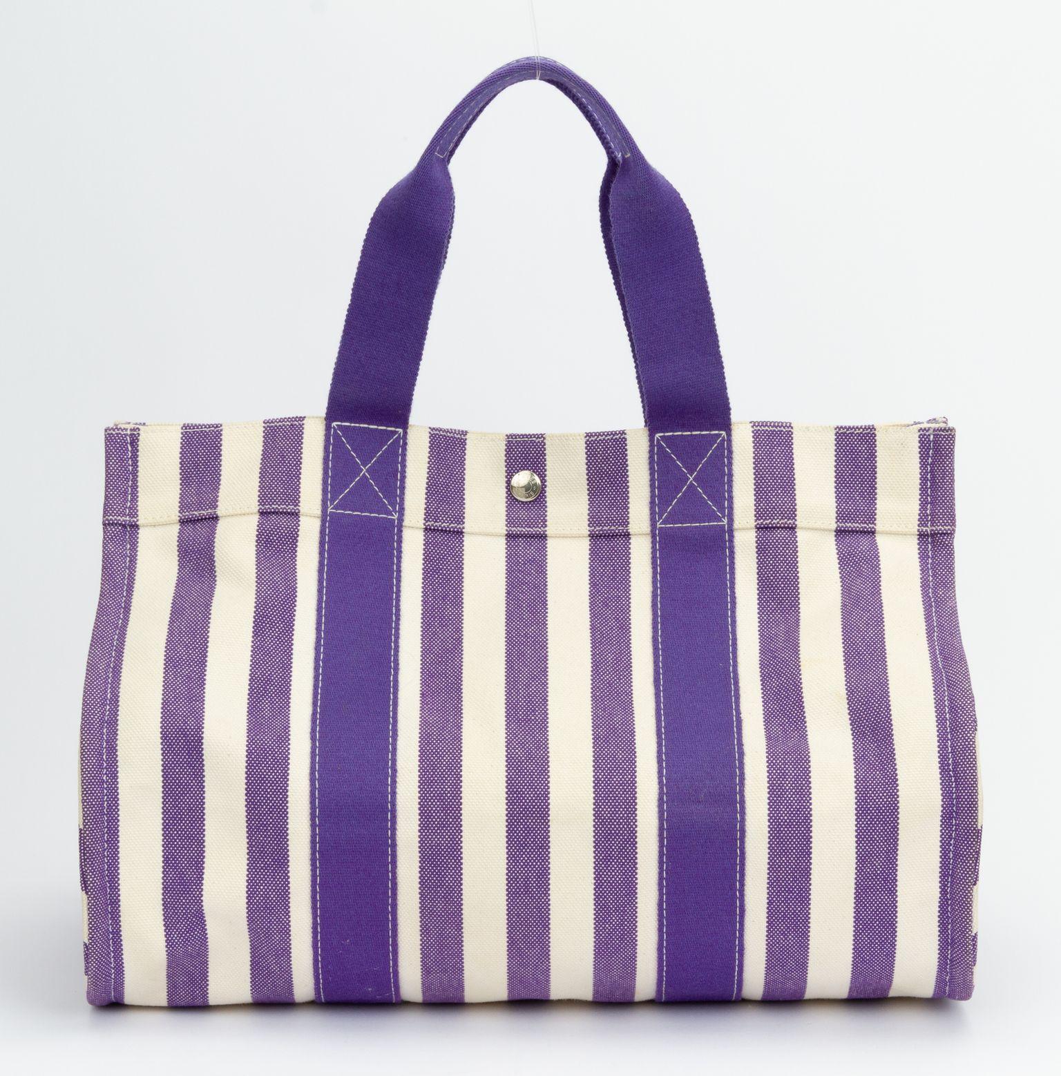 Violet Hermès - Sac de plage violet à rayures en vente