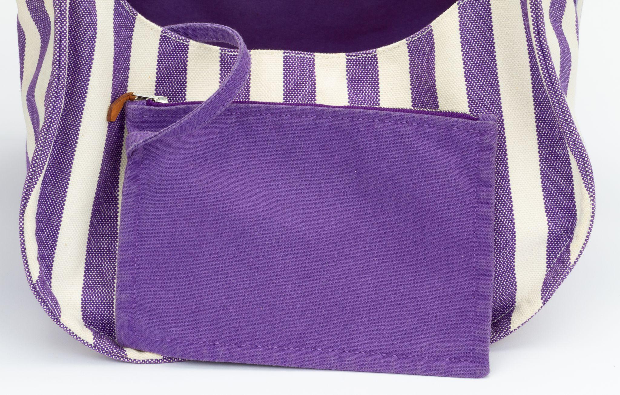 Hermès - Sac de plage violet à rayures en vente 1