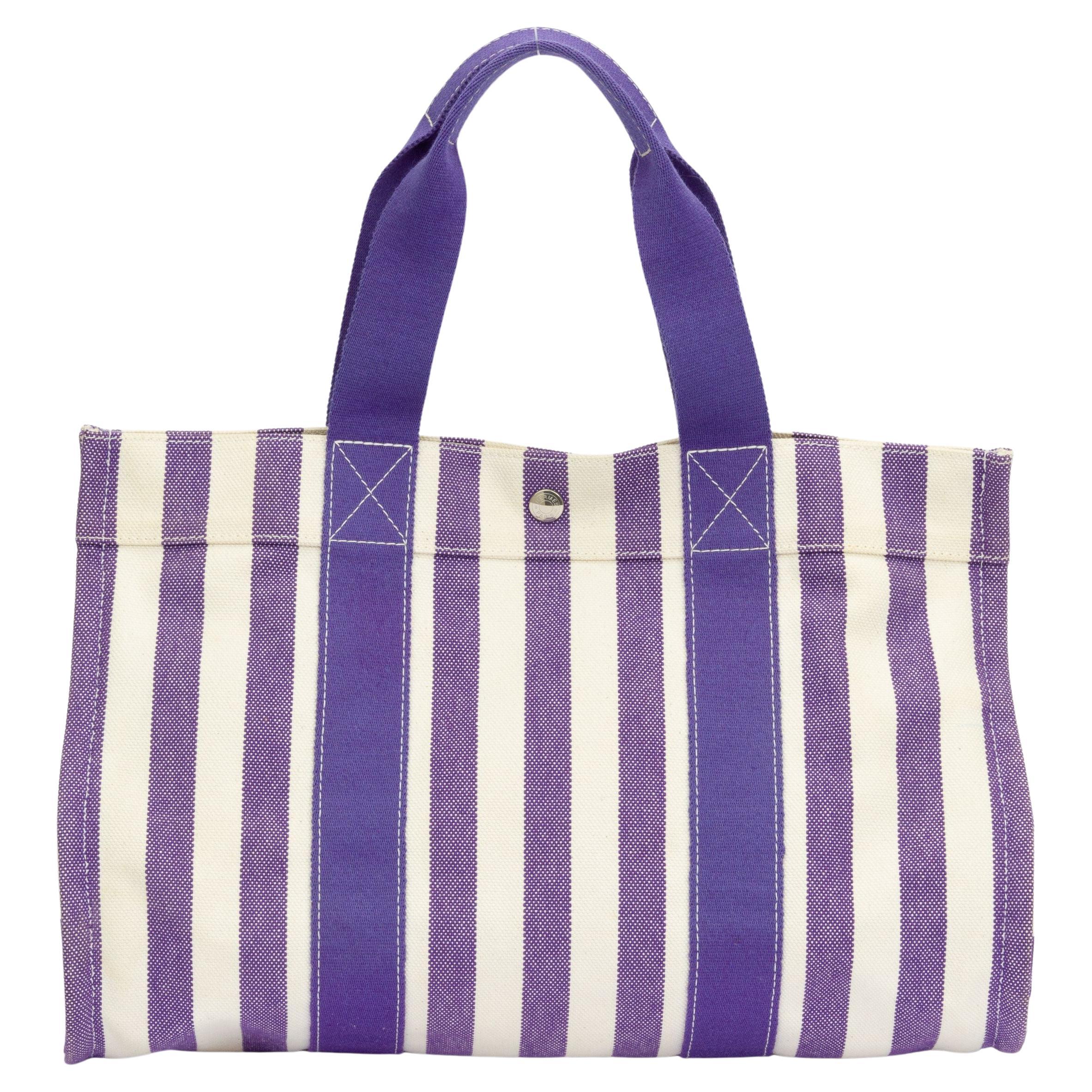 Hermès - Sac de plage violet à rayures en vente