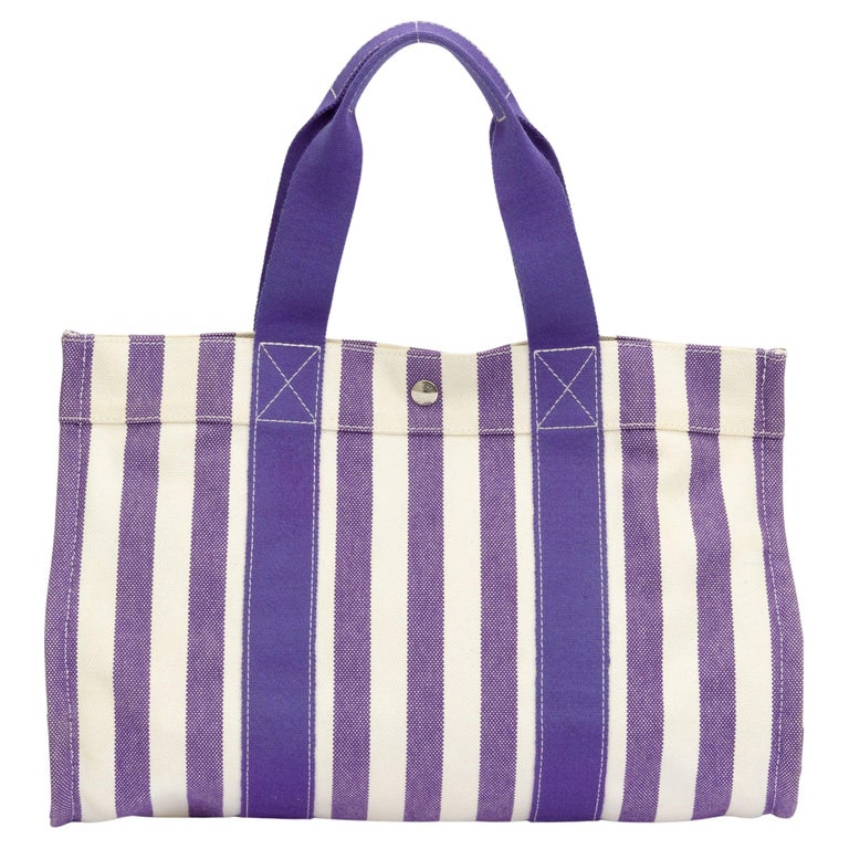 Hermès Strandtasche lila gestreift im Angebot bei 1stDibs
