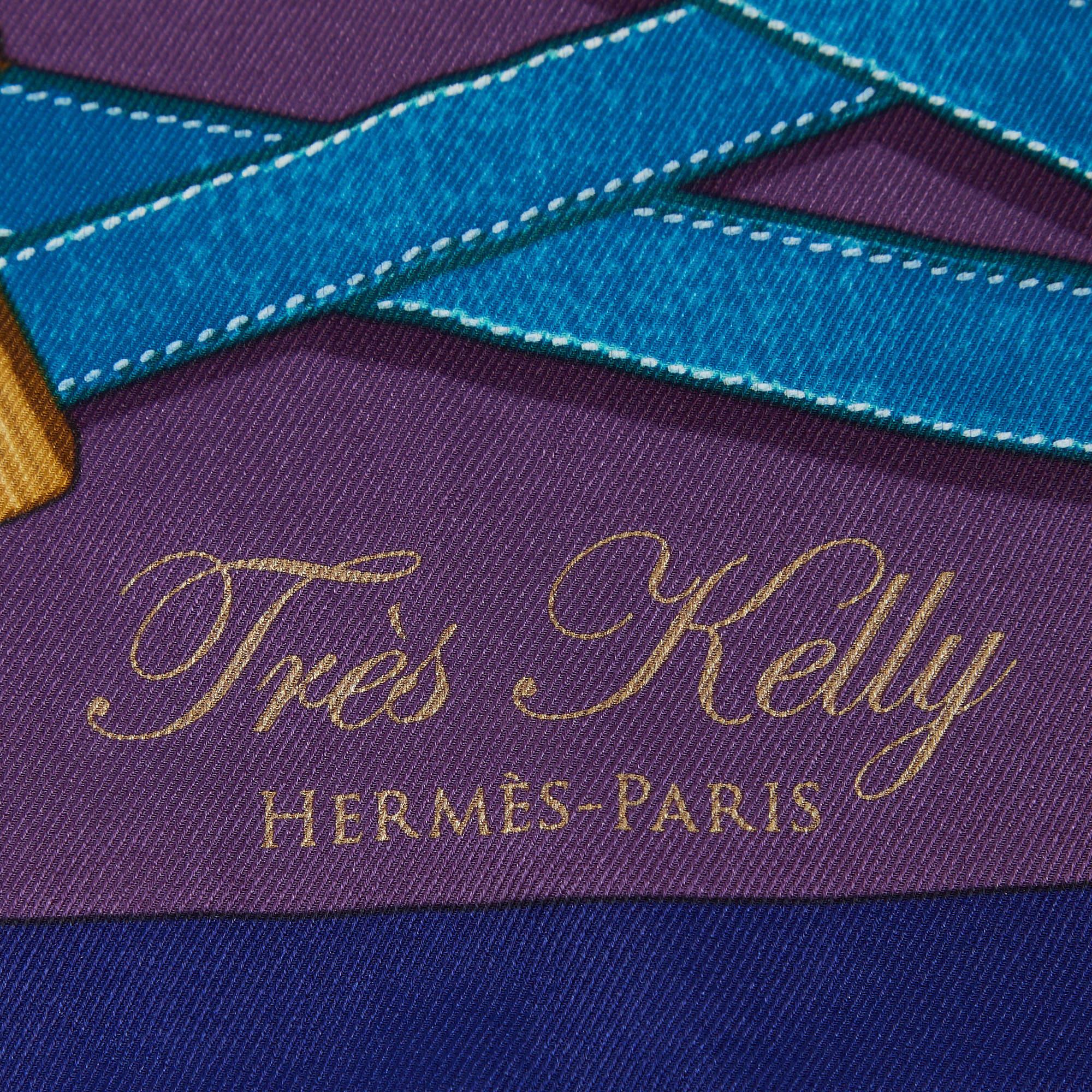 Women's Hermès Purple Tres Kelly Print Silk Square Scarf