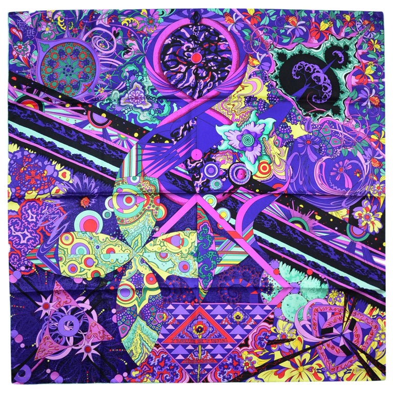 Hermes Purple Ultra Violet Cyclamen Vert L Ivresse De L Infini 90cm Silk Scarf For Sale At 1stdibs