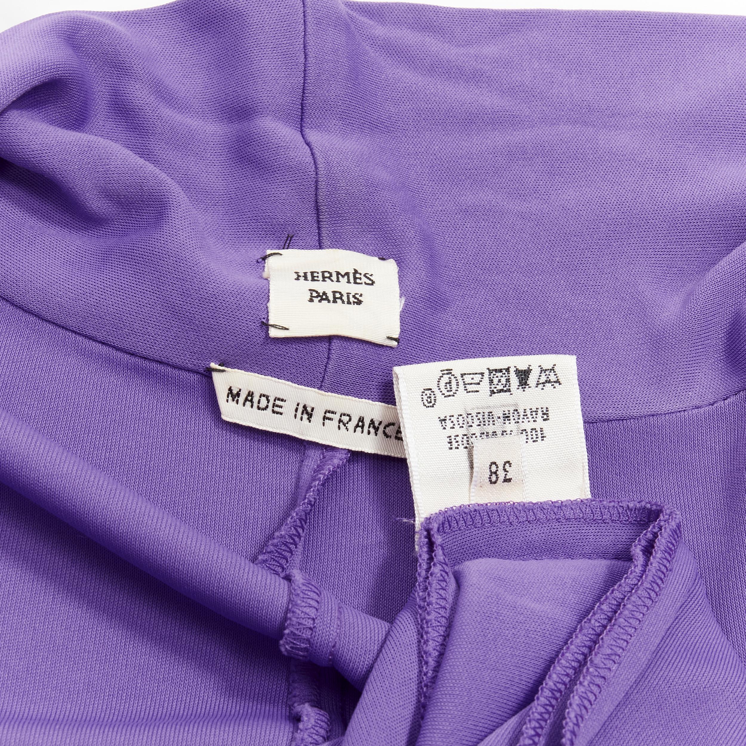 HERMES purple viscose scoop neck double layered belted cardigan top FR38 S For Sale 2