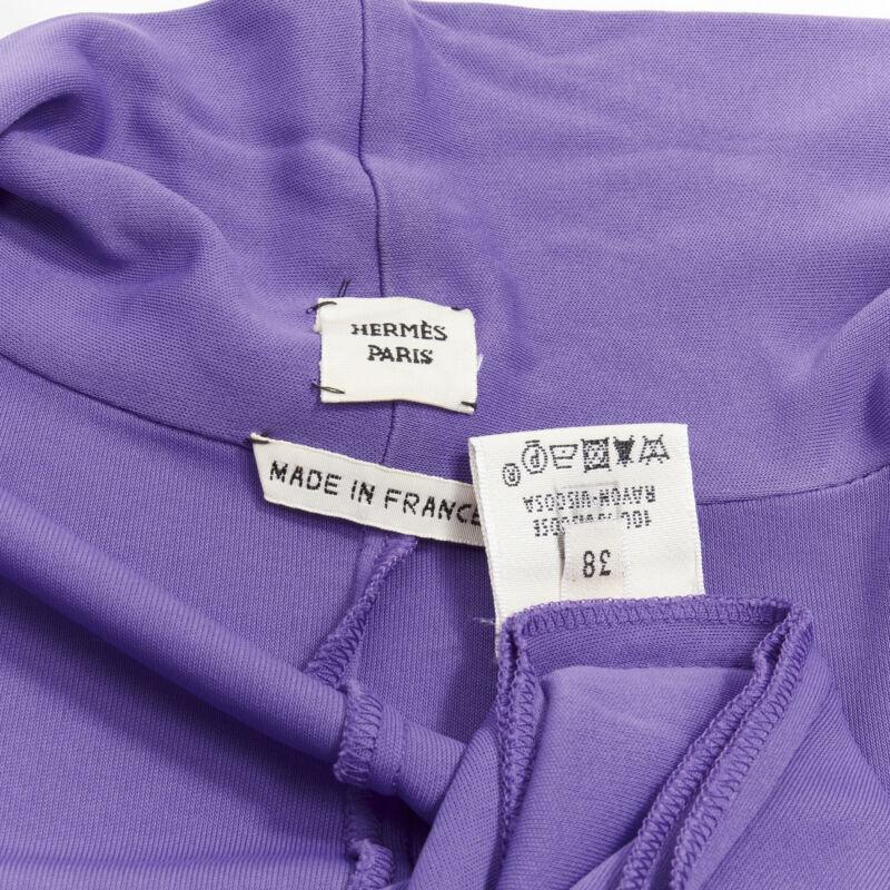 HERMES purple viscose scoop neck double layered belted cardigan top FR38 S For Sale 5