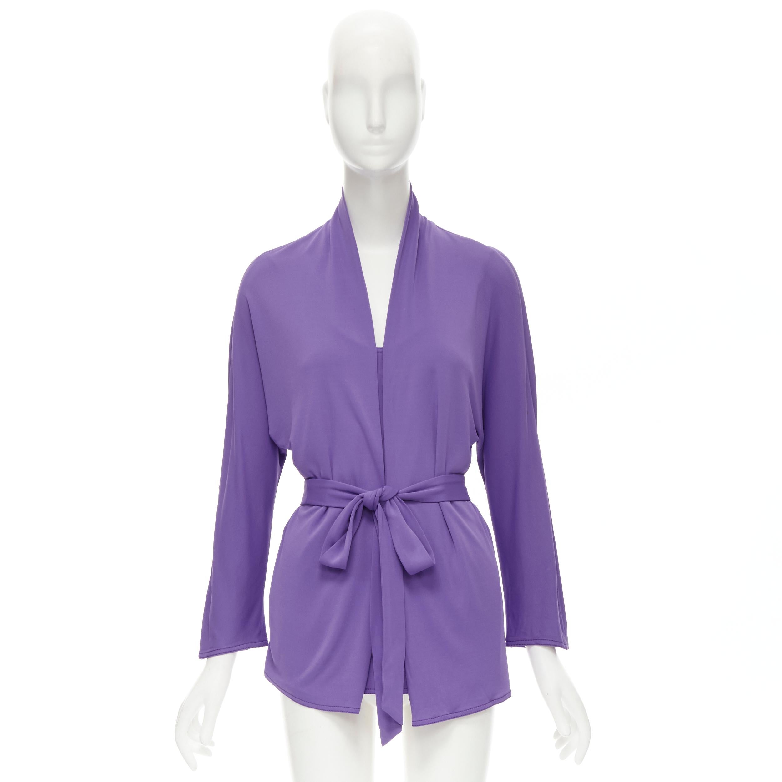 HERMES purple viscose scoop neck double layered belted cardigan top FR38 S For Sale 3