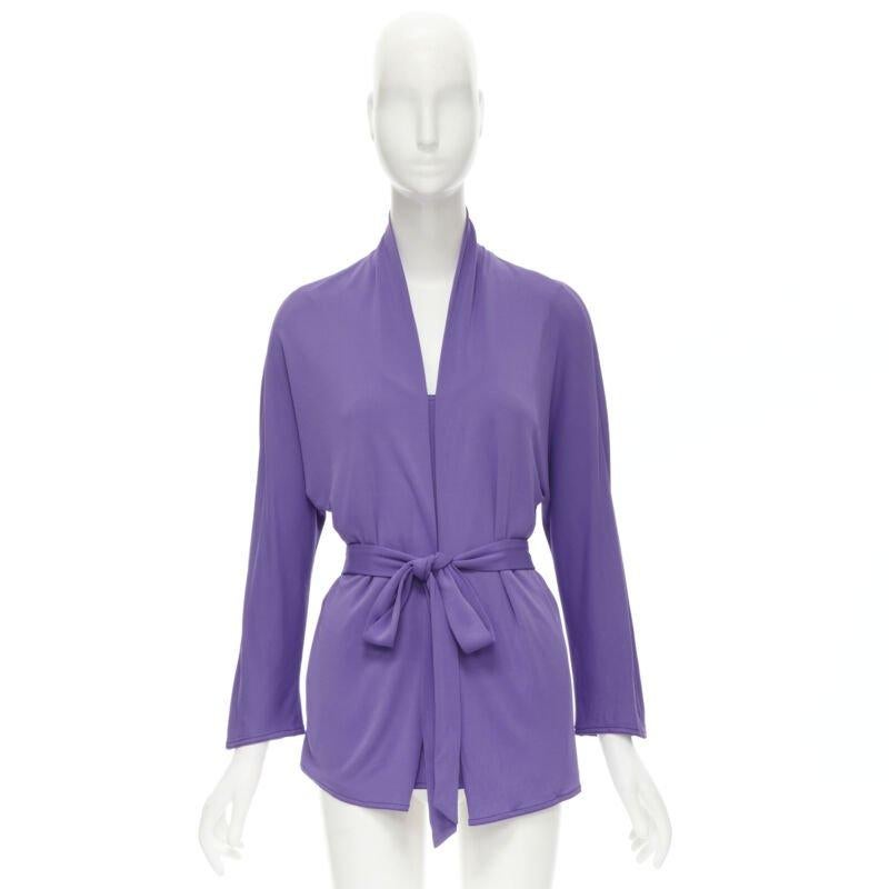 HERMES purple viscose scoop neck double layered belted cardigan top FR38 S For Sale 6