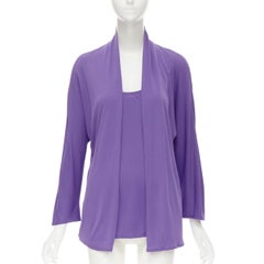 HERMES purple viscose scoop neck double layered belted cardigan top FR38 S