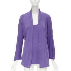 HERMES purple viscose scoop neck double layered belted cardigan top FR38 S