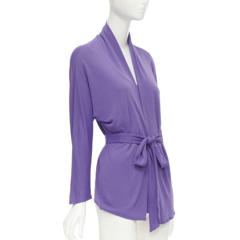 Purple HERMES purple viscose scoop neck double layered belted cardigan top FR38 S For Sale