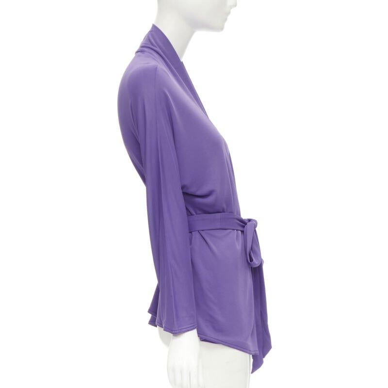 HERMES purple viscose scoop neck double layered belted cardigan top FR38 S In Excellent Condition For Sale In Hong Kong, NT