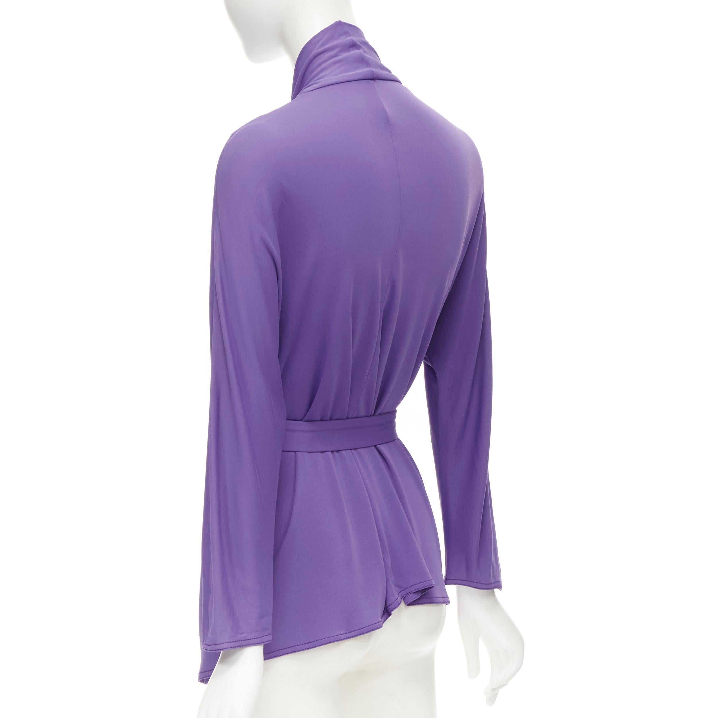 Purple HERMES purple viscose scoop neck double layered belted cardigan top FR38 S For Sale