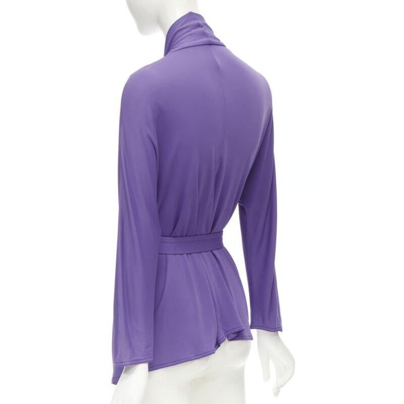 HERMES purple viscose scoop neck double layered belted cardigan top FR38 S For Sale 1