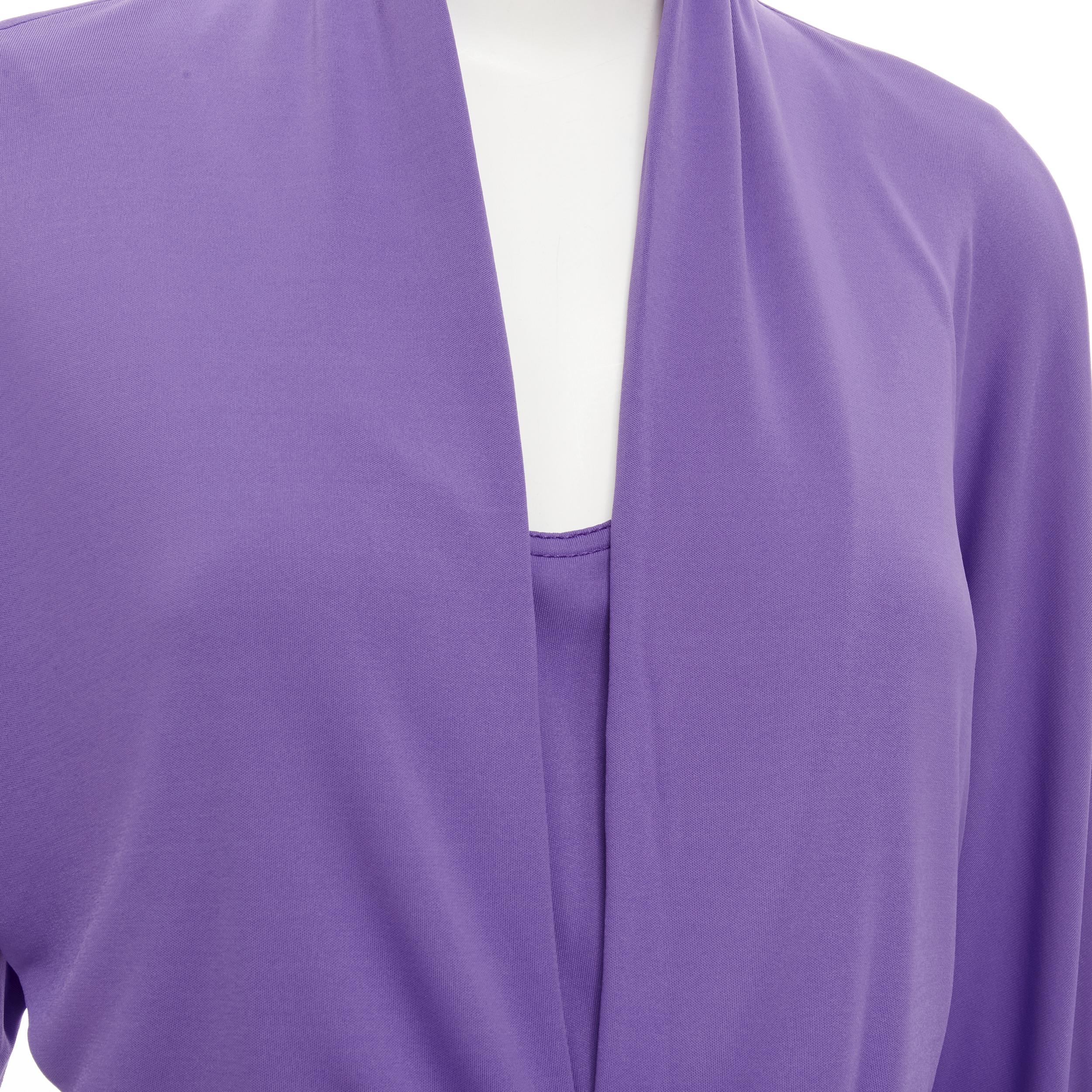 HERMES purple viscose scoop neck double layered belted cardigan top FR38 S In Excellent Condition For Sale In Hong Kong, NT