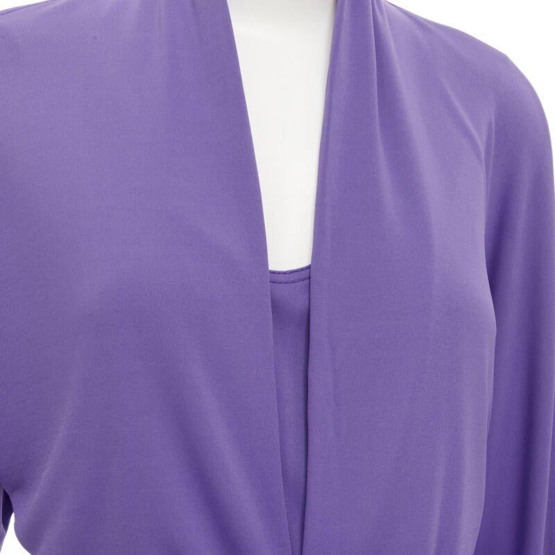 HERMES purple viscose scoop neck double layered belted cardigan top FR38 S For Sale 2